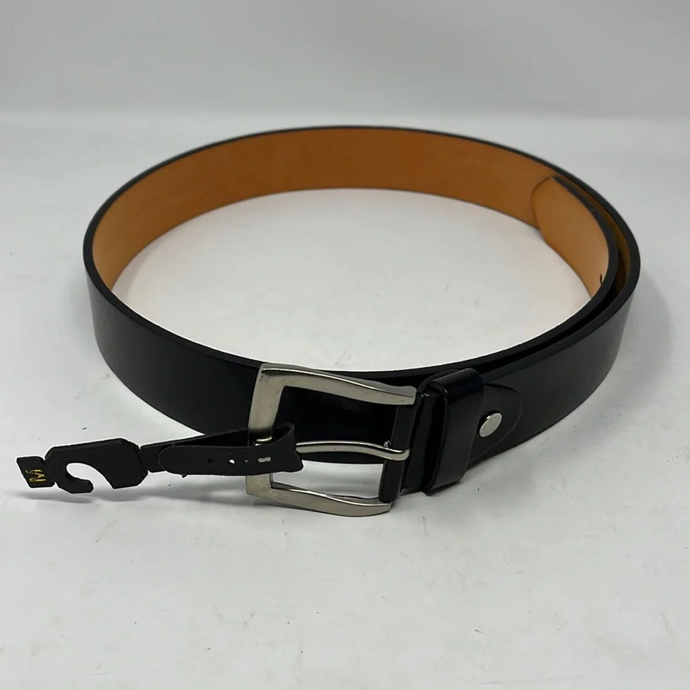 Classic Black Leather Men’s Belt with Silver Buckle
